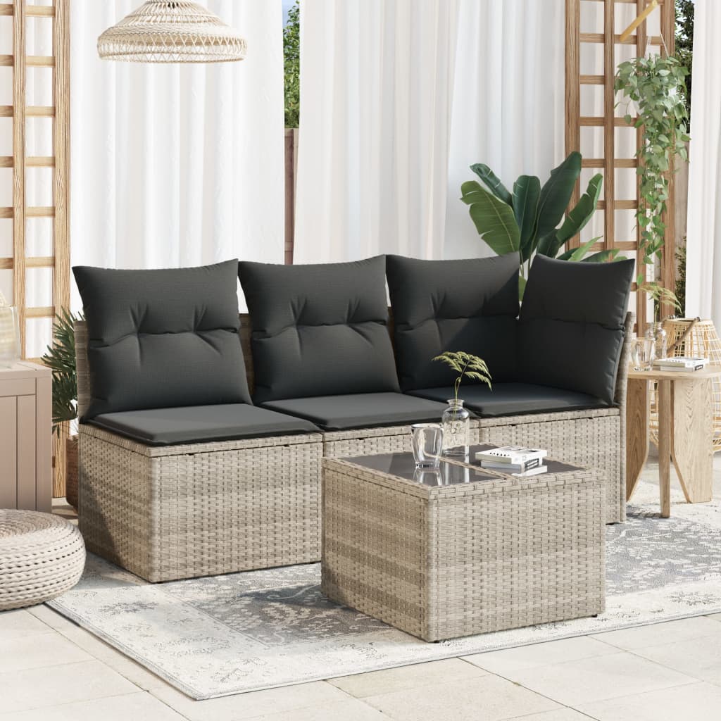 Tavolo Giardino Piano Vetro Grigio Chiaro 55x55x37cm Polyrattan | homemem39