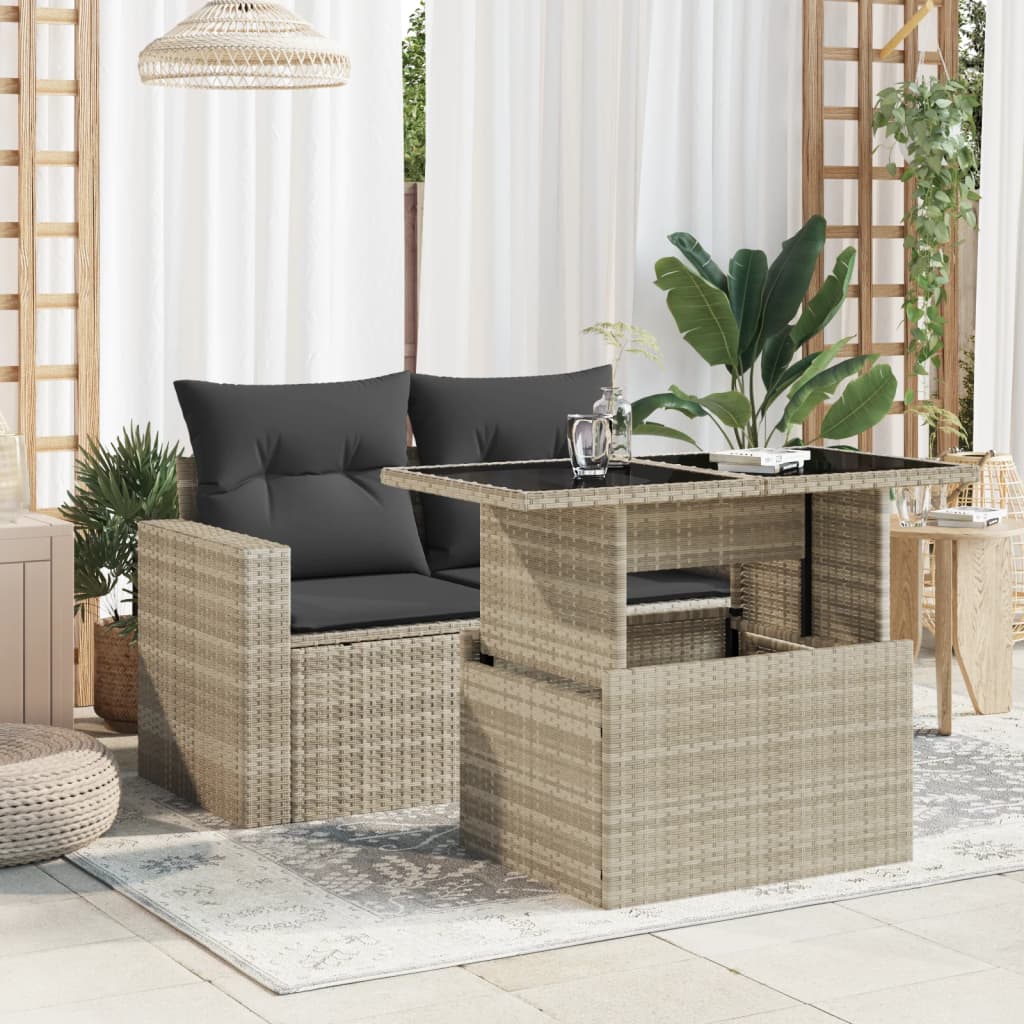 Tavolo Giardino Piano Vetro Grigio Chiaro 100x55x73 Polyrattan | homemem39