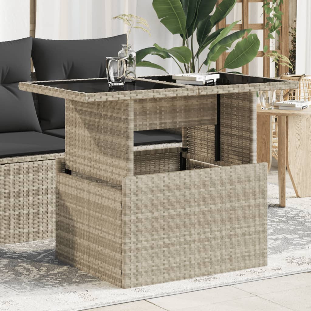 Tavolo Giardino Piano Vetro Grigio Chiaro 100x55x73 Polyrattan | homemem39