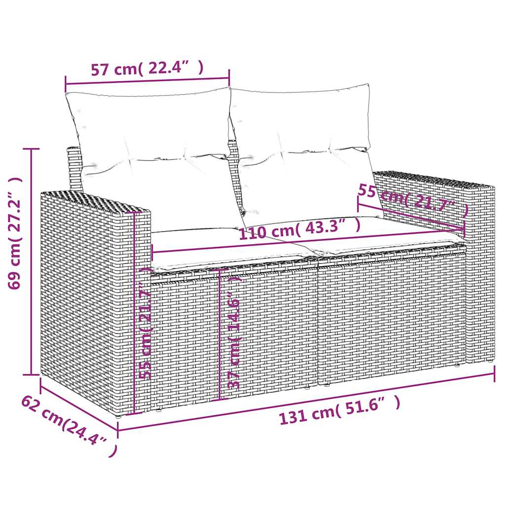 Divano da Giardino con Cuscini 2 Posti Grigio Chiaro Polyrattan | homemem39