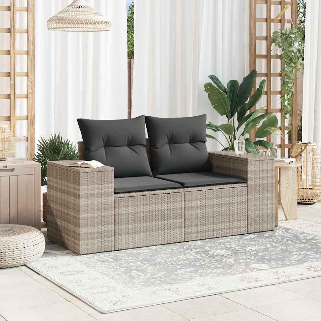 Divano da Giardino con Cuscini 2 Posti Grigio Chiaro Polyrattan | homemem39
