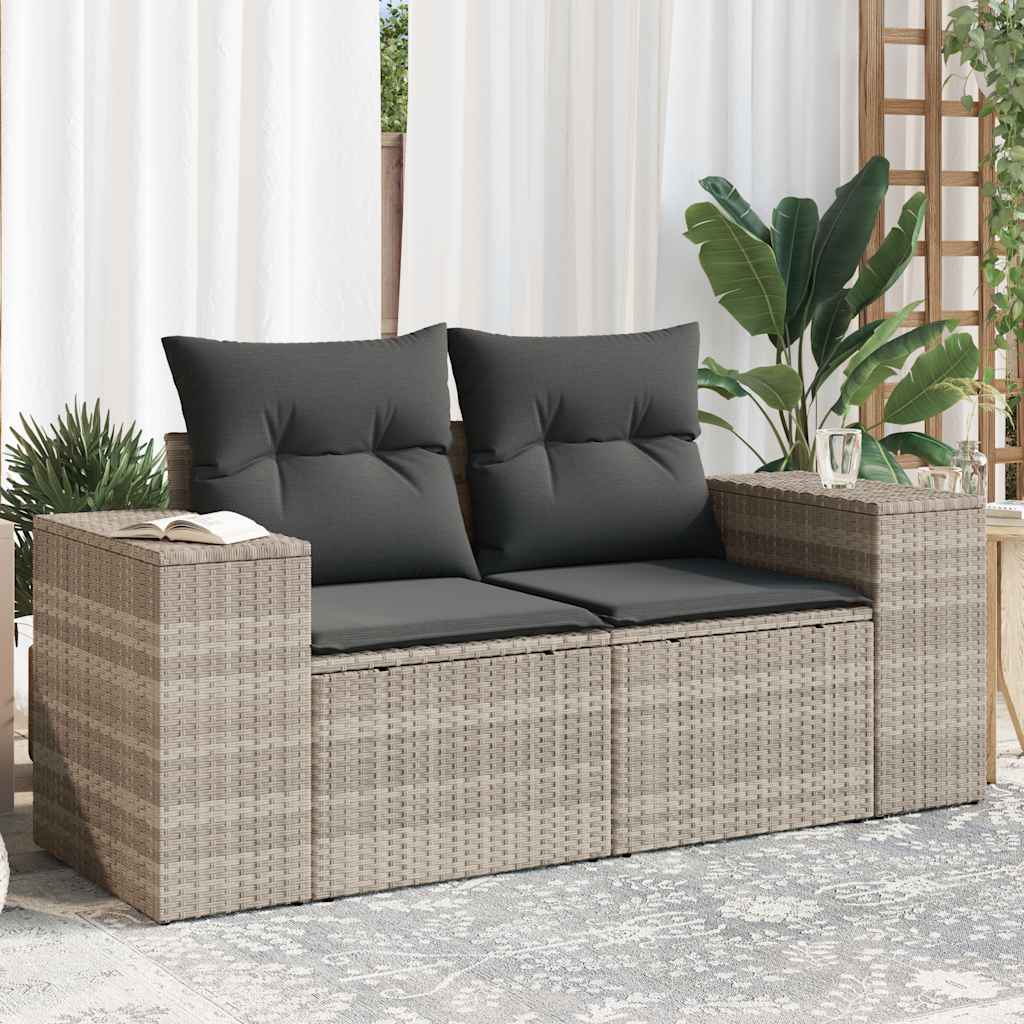Divano da Giardino con Cuscini 2 Posti Grigio Chiaro Polyrattan | homemem39