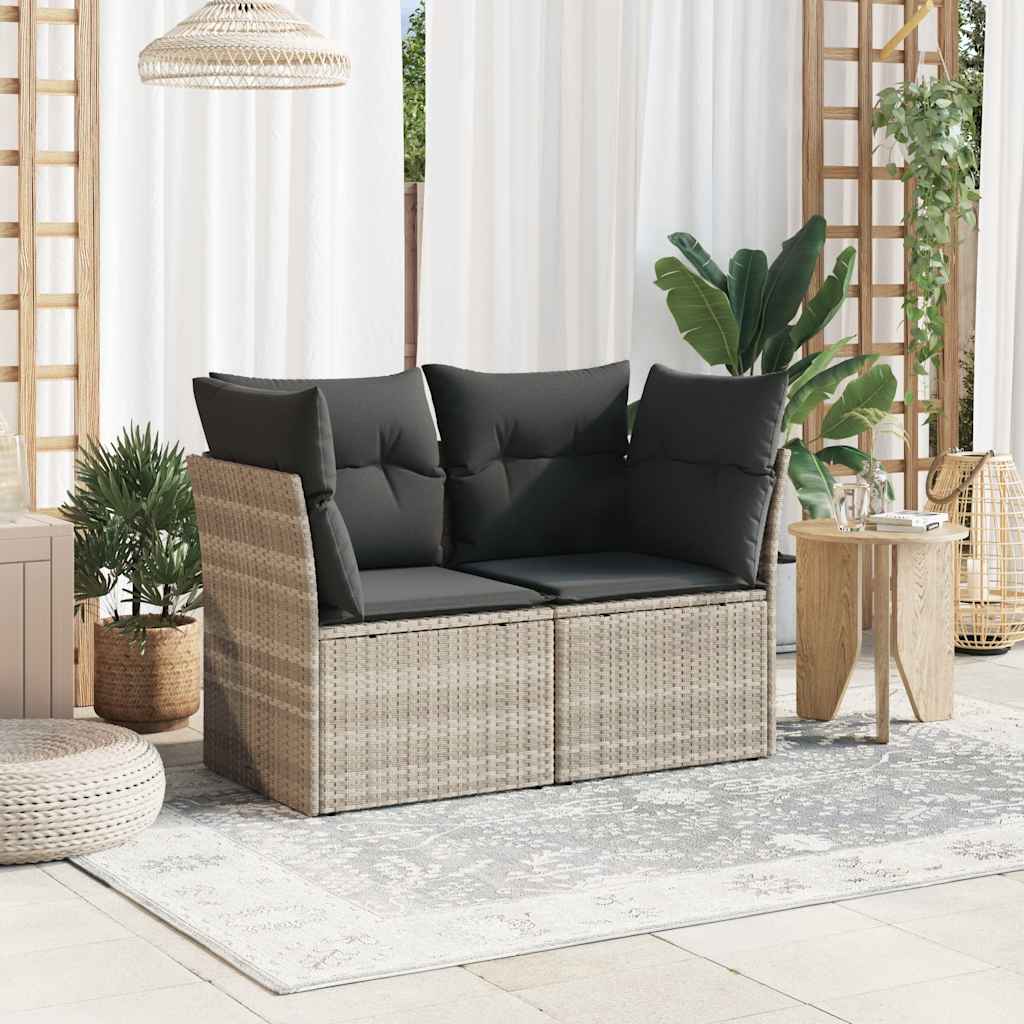 Divano da Giardino con Cuscini 2 Posti Grigio Chiaro Polyrattan | homemem39