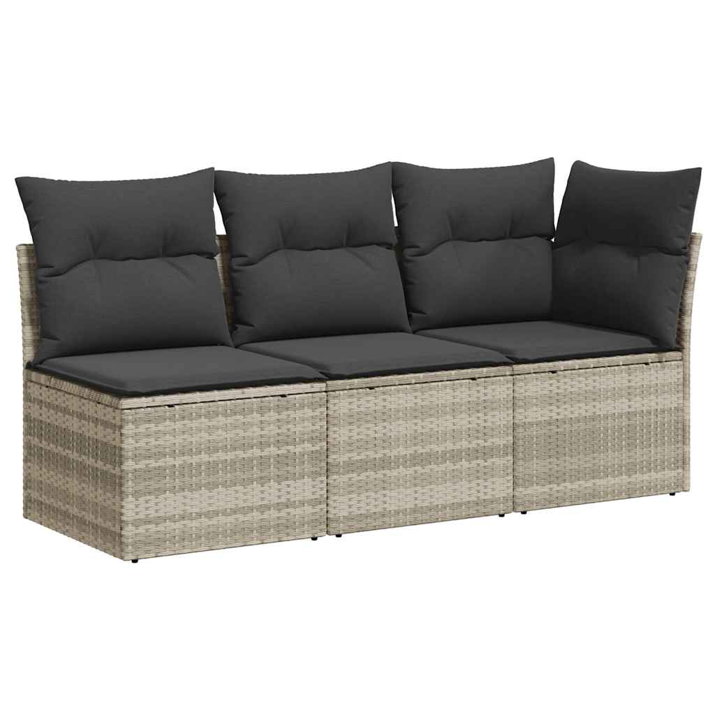 Divano da Giardino con Cuscini 3 Posti Grigio Chiaro Polyrattan | homemem39