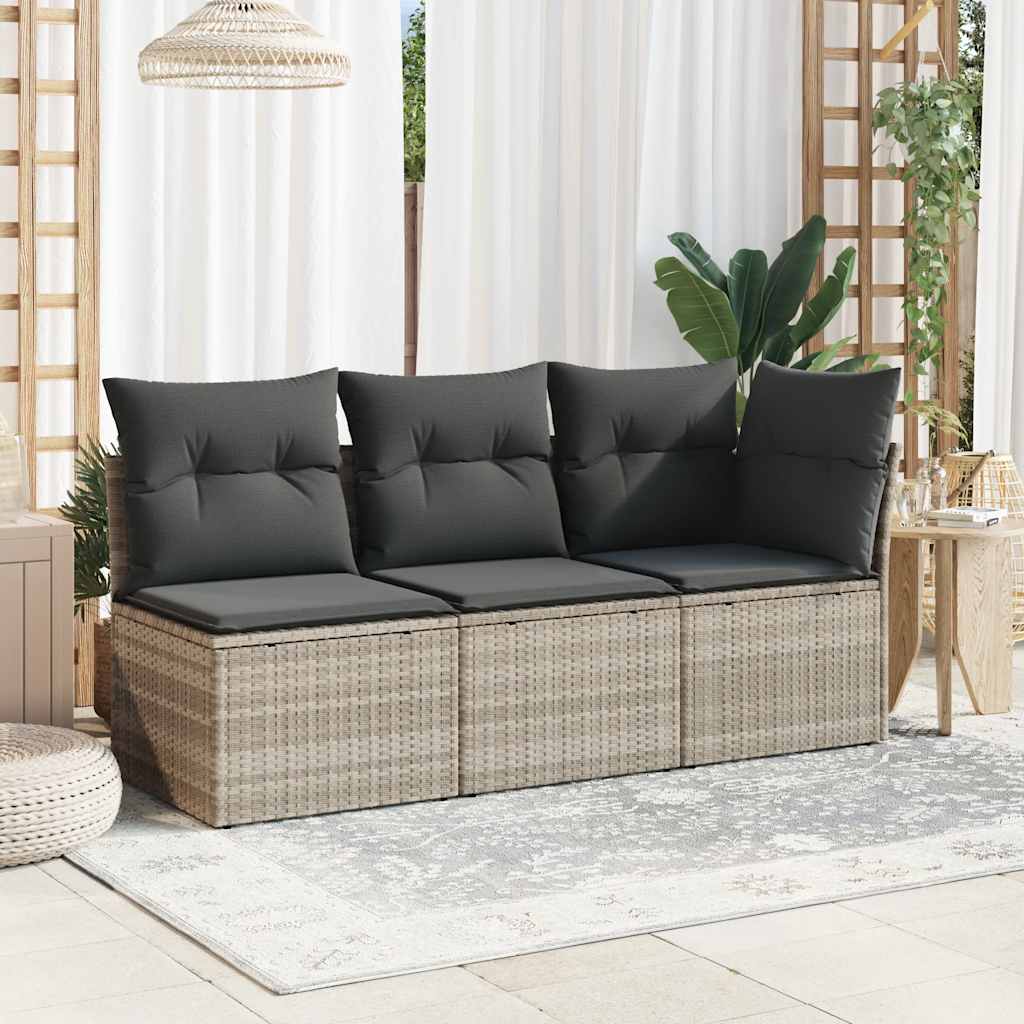 Divano da Giardino con Cuscini 3 Posti Grigio Chiaro Polyrattan | homemem39