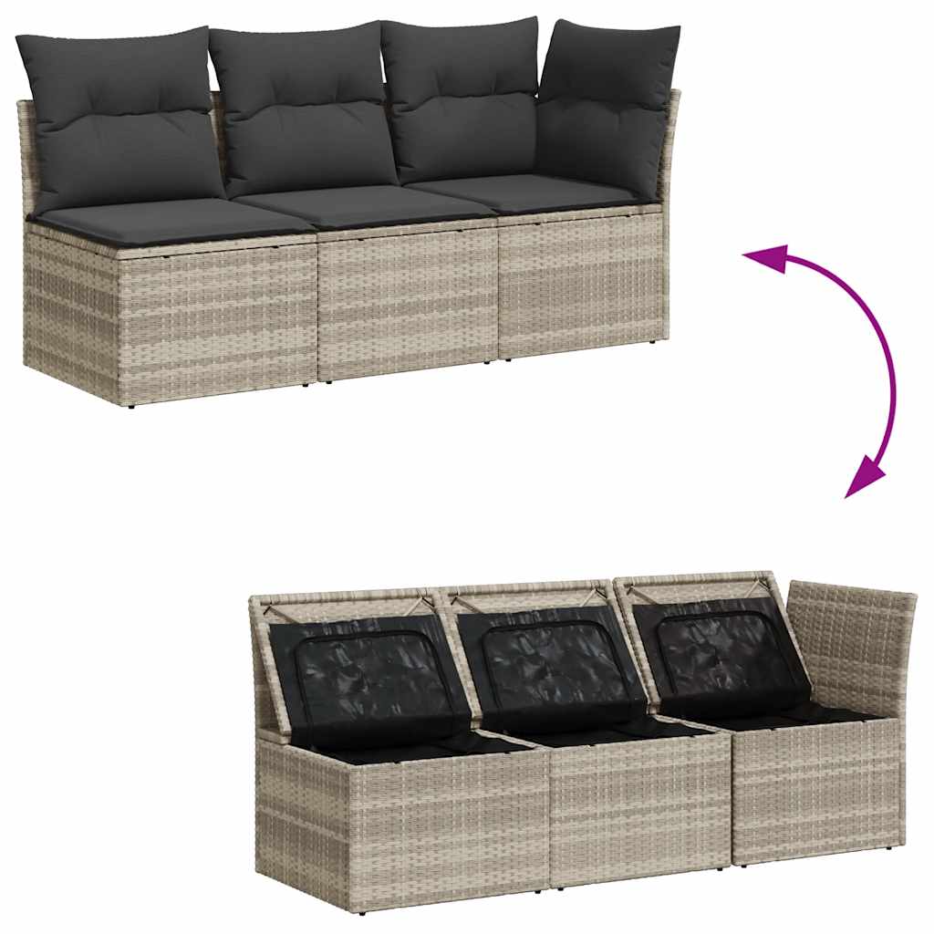 Divano da Giardino con Cuscini 3 Posti Grigio Chiaro Polyrattan | homemem39