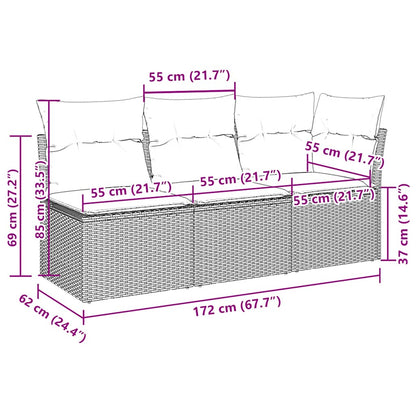 Divano da Giardino con Cuscini 3 Posti Grigio Chiaro Polyrattan | homemem39