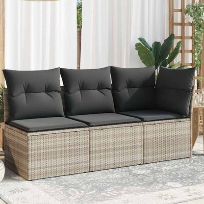 Divano da Giardino con Cuscini 3 Posti Grigio Chiaro Polyrattan | homemem39