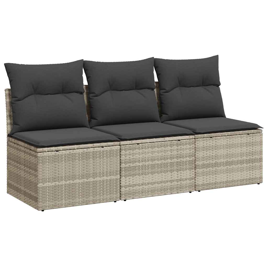 Divano da Giardino con Cuscini 3 Posti Grigio Chiaro Polyrattan | homemem39