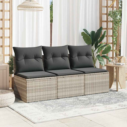 Divano da Giardino con Cuscini 3 Posti Grigio Chiaro Polyrattan | homemem39