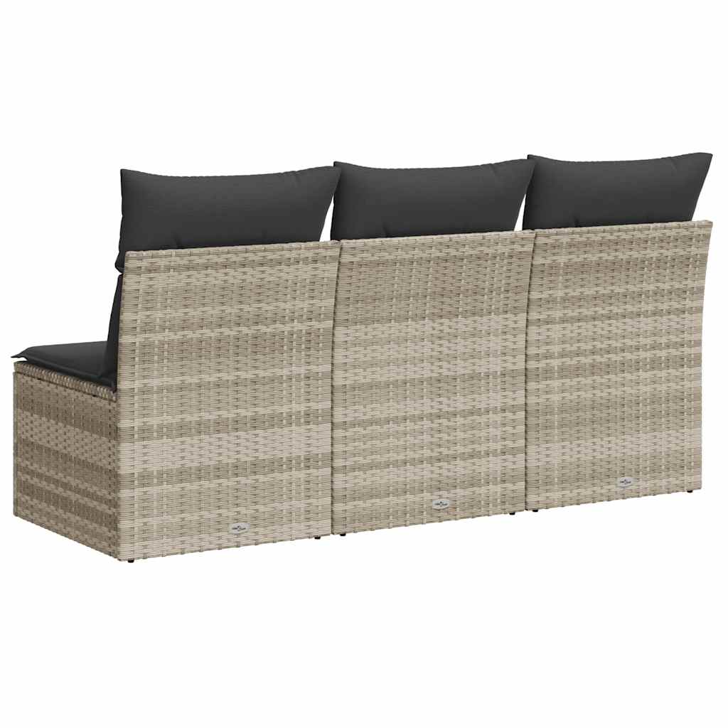 Divano da Giardino con Cuscini 3 Posti Grigio Chiaro Polyrattan | homemem39