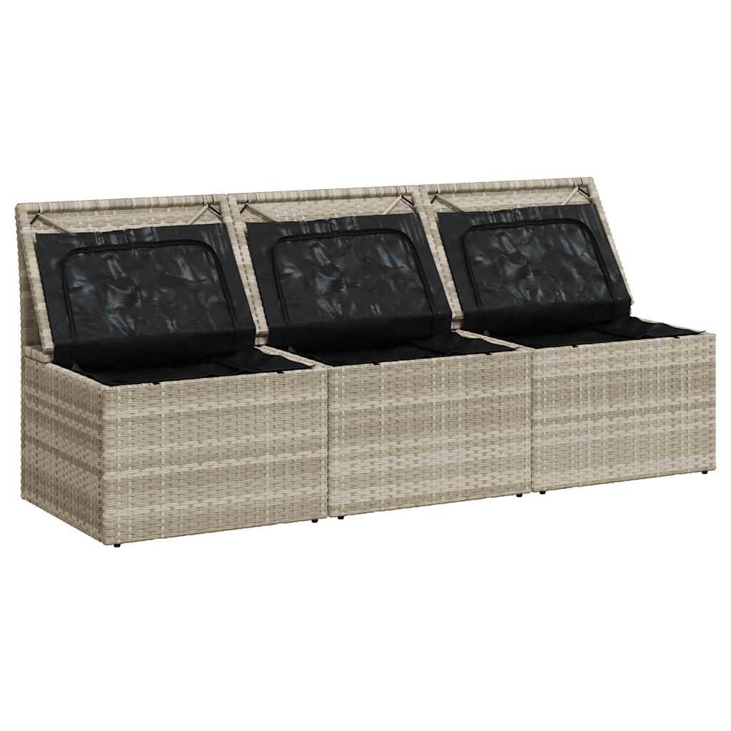 Divano da Giardino con Cuscini 3 Posti Grigio Chiaro Polyrattan | homemem39