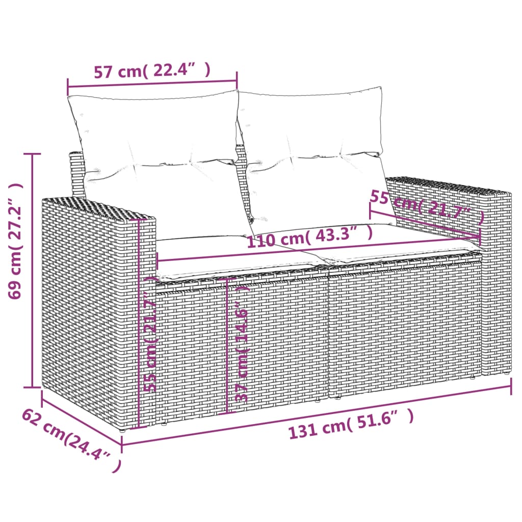 Divano da Giardino con Cuscini 2 Posti Grigio Chiaro Polyrattan | homemem39