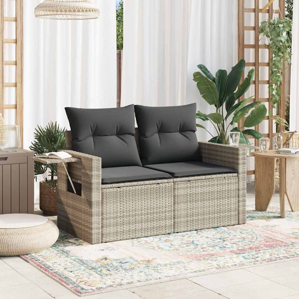 Divano da Giardino con Cuscini 2 Posti Grigio Chiaro Polyrattan | homemem39