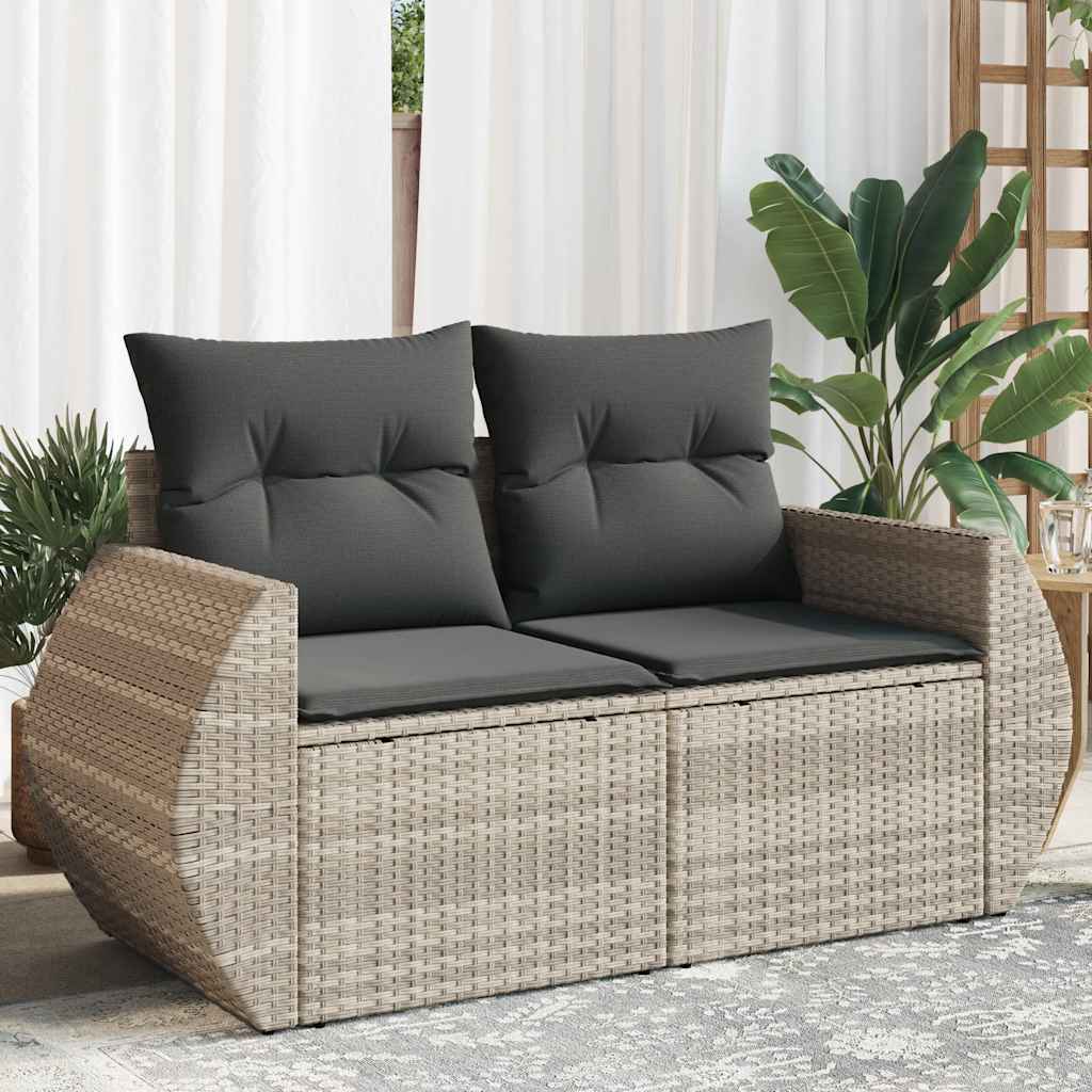 Divano da Giardino con Cuscini 2 Posti Grigio Chiaro Polyrattan | homemem39