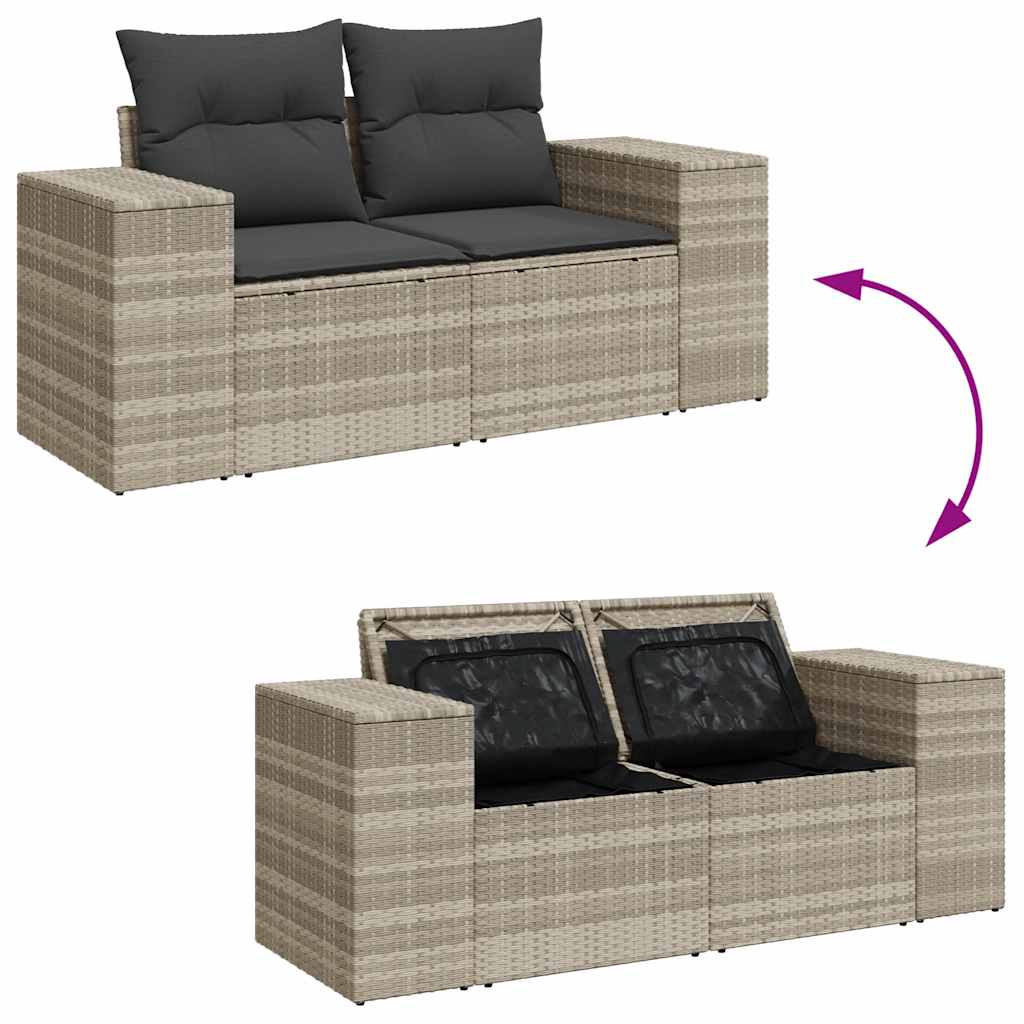 Divano da Giardino con Cuscini 2 Posti Grigio Chiaro Polyrattan | homemem39