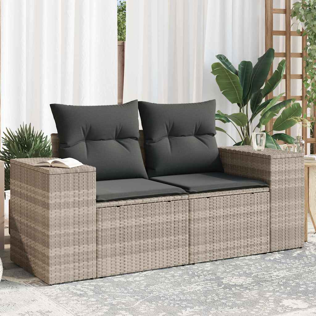 Divano da Giardino con Cuscini 2 Posti Grigio Chiaro Polyrattan | homemem39