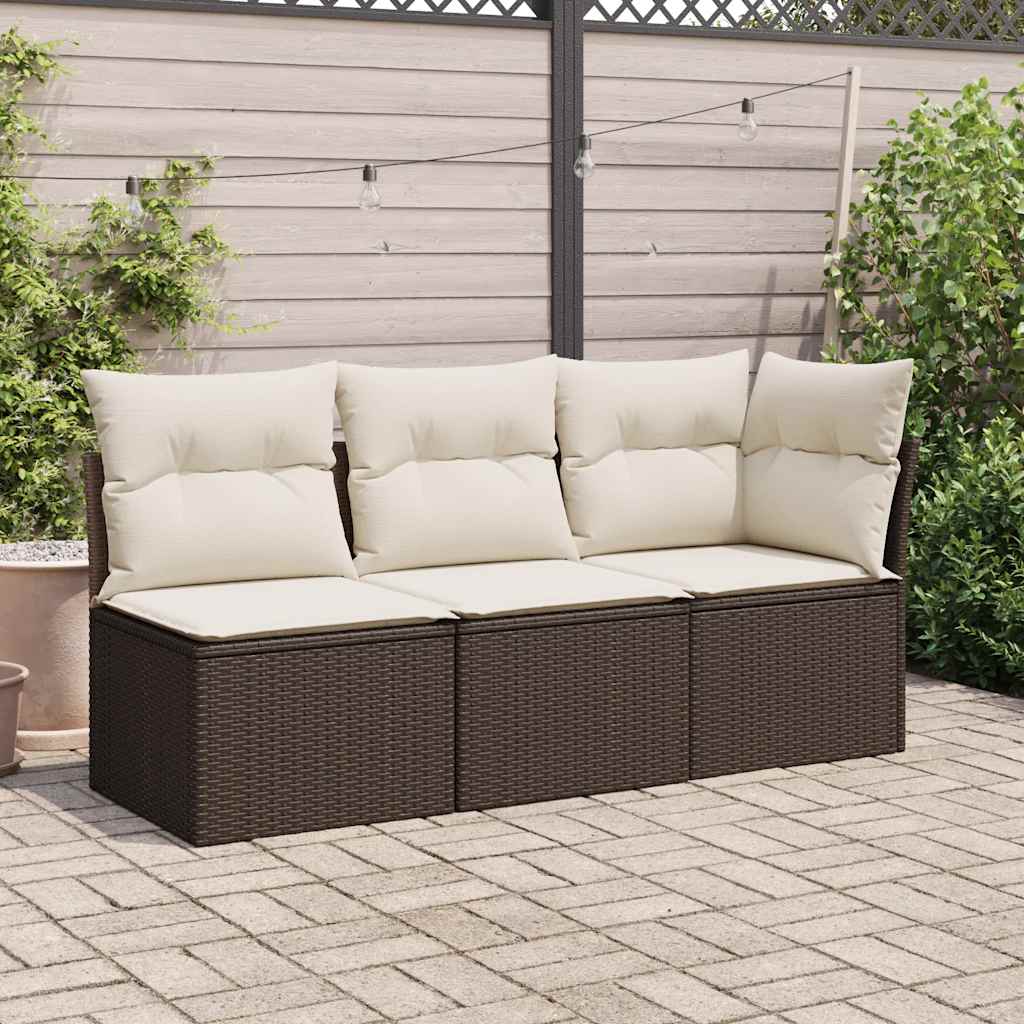 Divano Giardino Senza Braccioli con Cuscini Polyrattan Marrone | homemem39