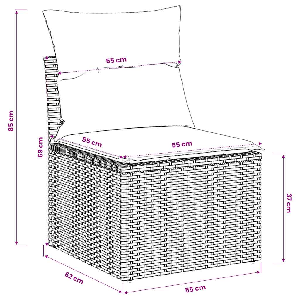 Divano Giardino Senza Braccioli con Cuscini Polyrattan Marrone | homemem39