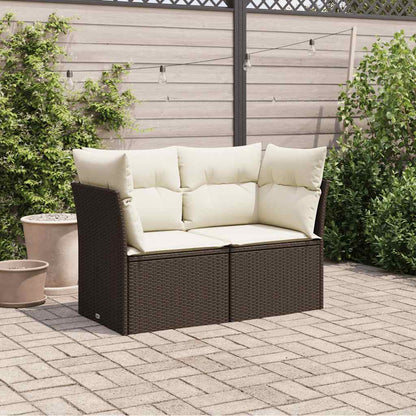 Divano da Giardino a 2 Posti con Cuscini in Polyrattan Marrone | homemem39