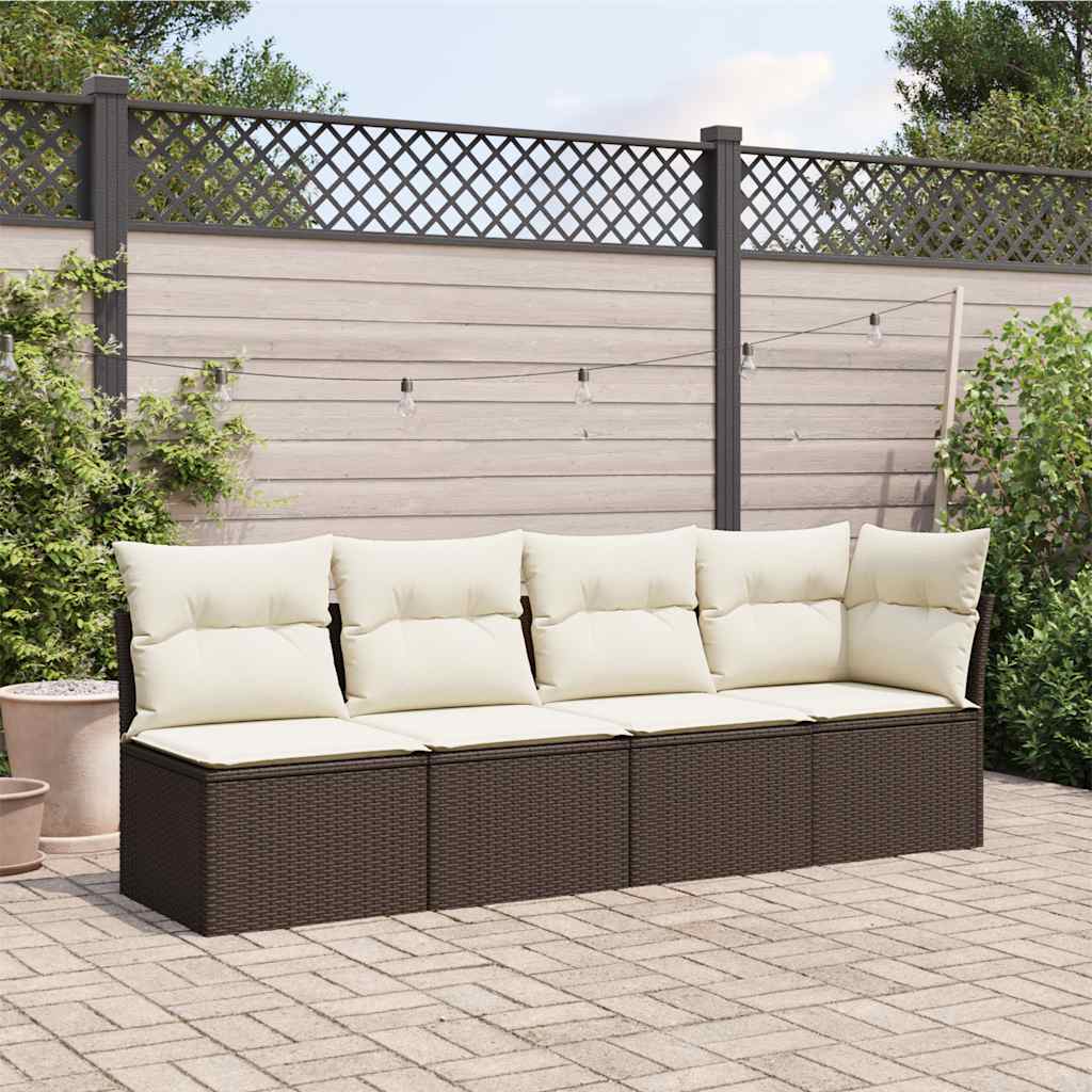 Divano da Giardino a 4 Posti con Cuscini in Polyrattan Marrone | homemem39