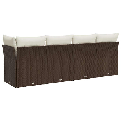 Divano da Giardino a 4 Posti con Cuscini in Polyrattan Marrone | homemem39