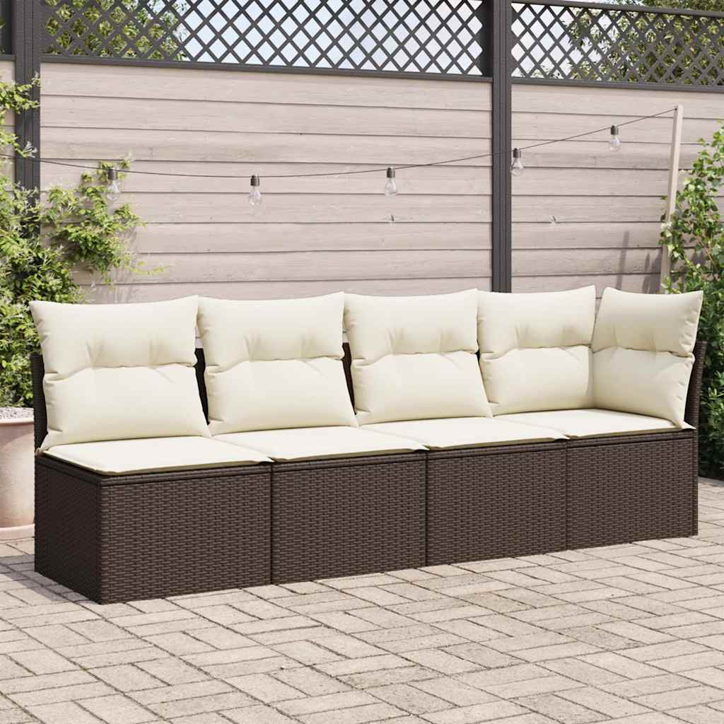 Divano da Giardino a 4 Posti con Cuscini in Polyrattan Marrone | homemem39