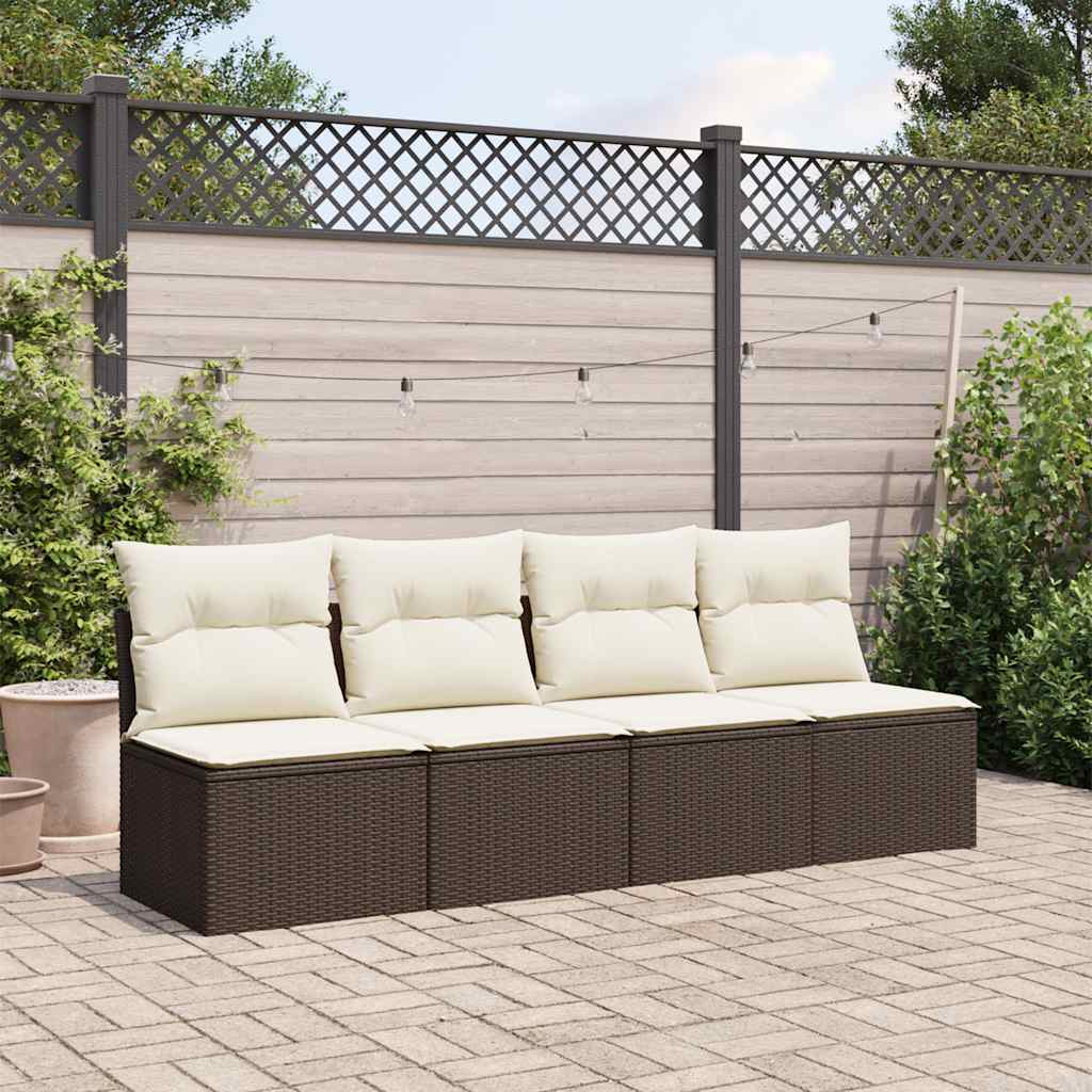 Divano da Giardino a 4 Posti con Cuscini in Polyrattan Marrone | homemem39