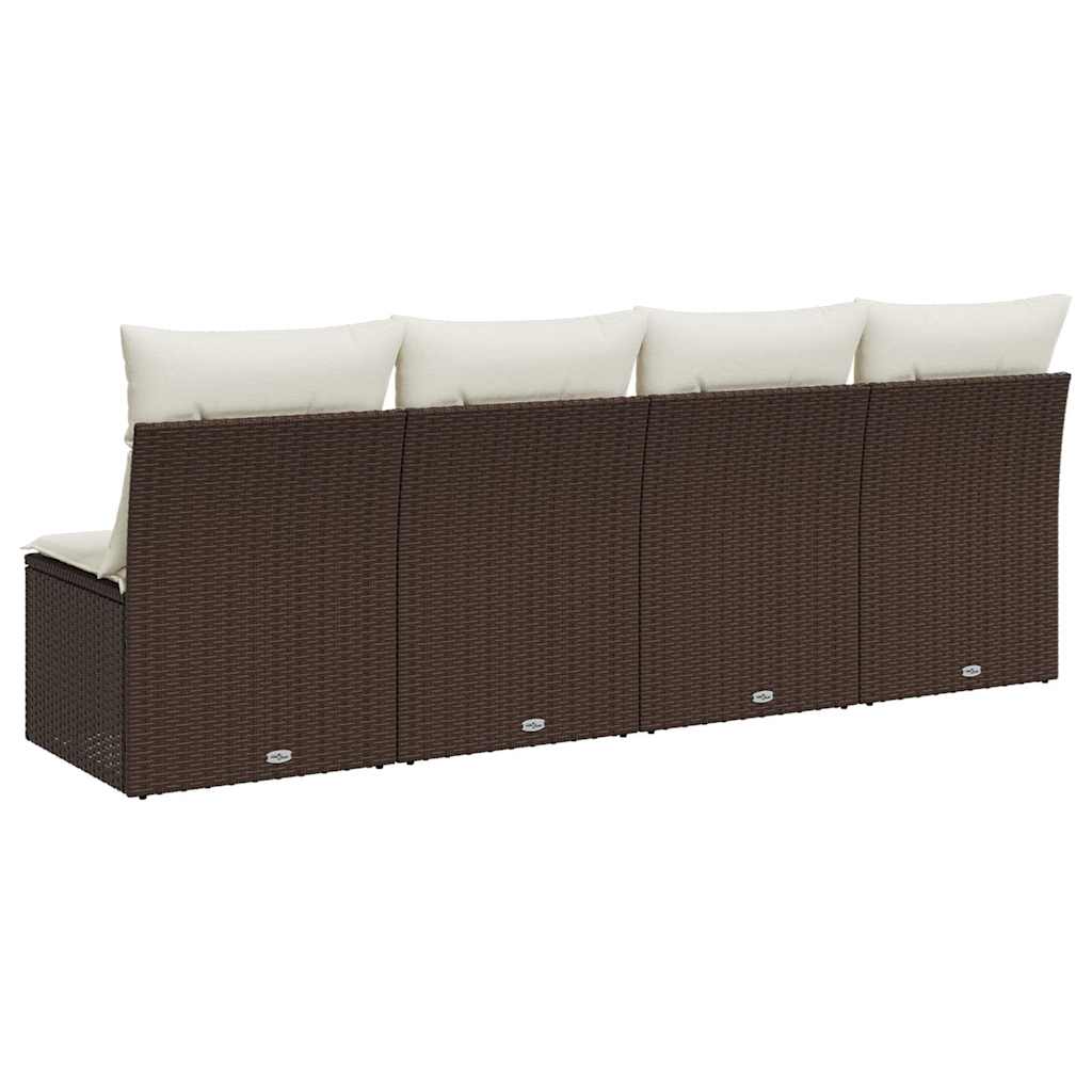 Divano da Giardino a 4 Posti con Cuscini in Polyrattan Marrone | homemem39