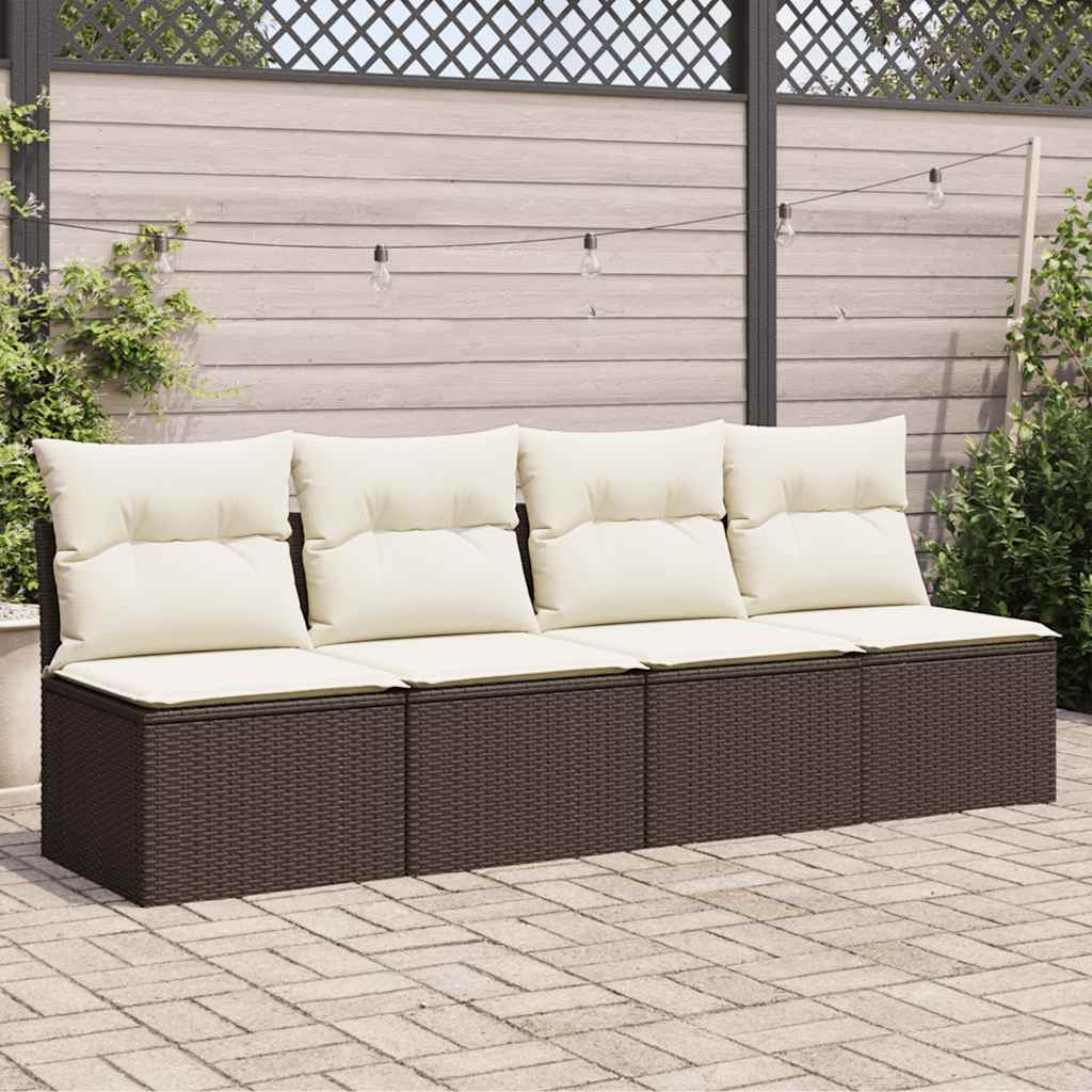 Divano da Giardino a 4 Posti con Cuscini in Polyrattan Marrone | homemem39