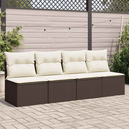 Divano da Giardino a 4 Posti con Cuscini in Polyrattan Marrone | homemem39