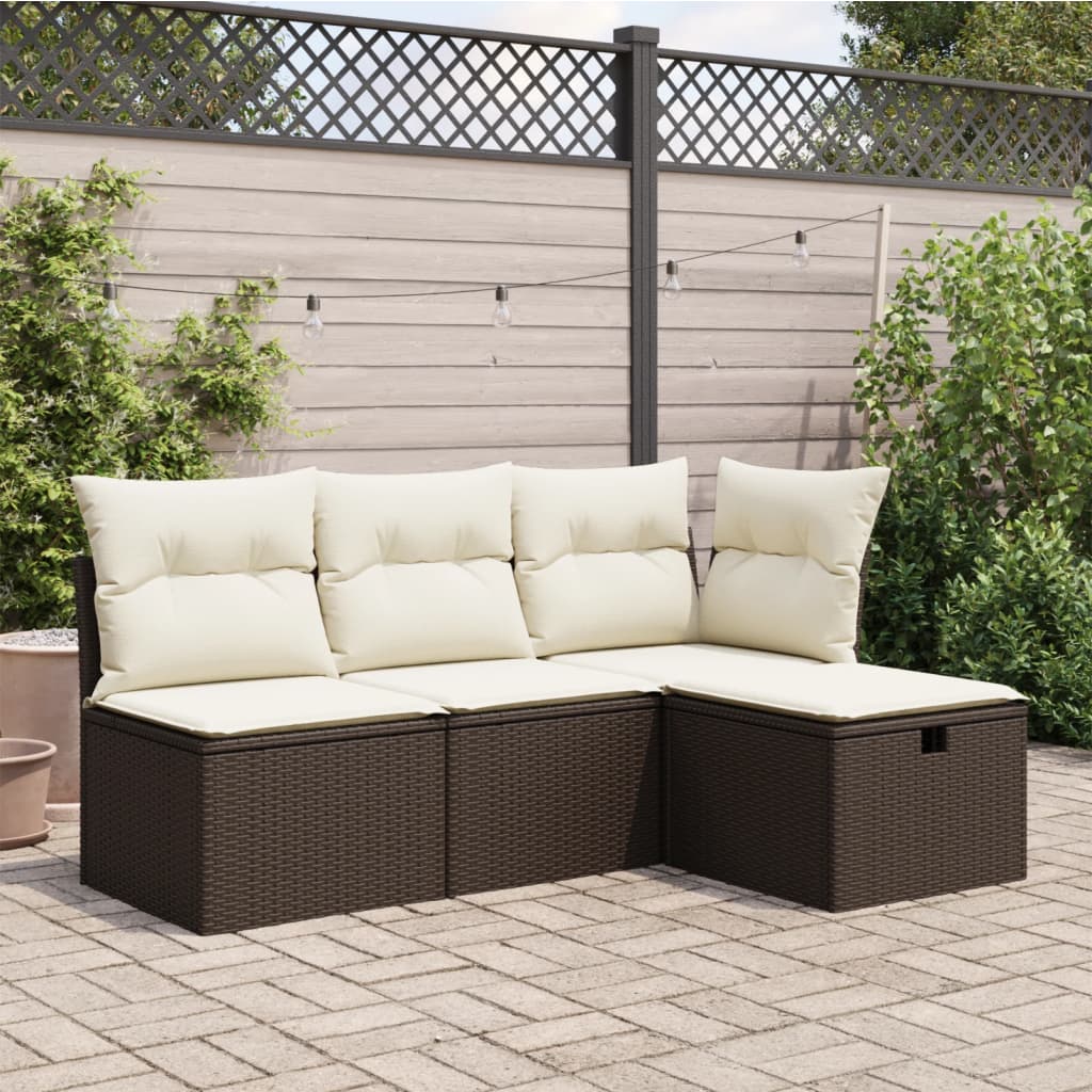 Sgabello Giardino con Cuscino Marrone 55x55x37 cm in Polyrattan