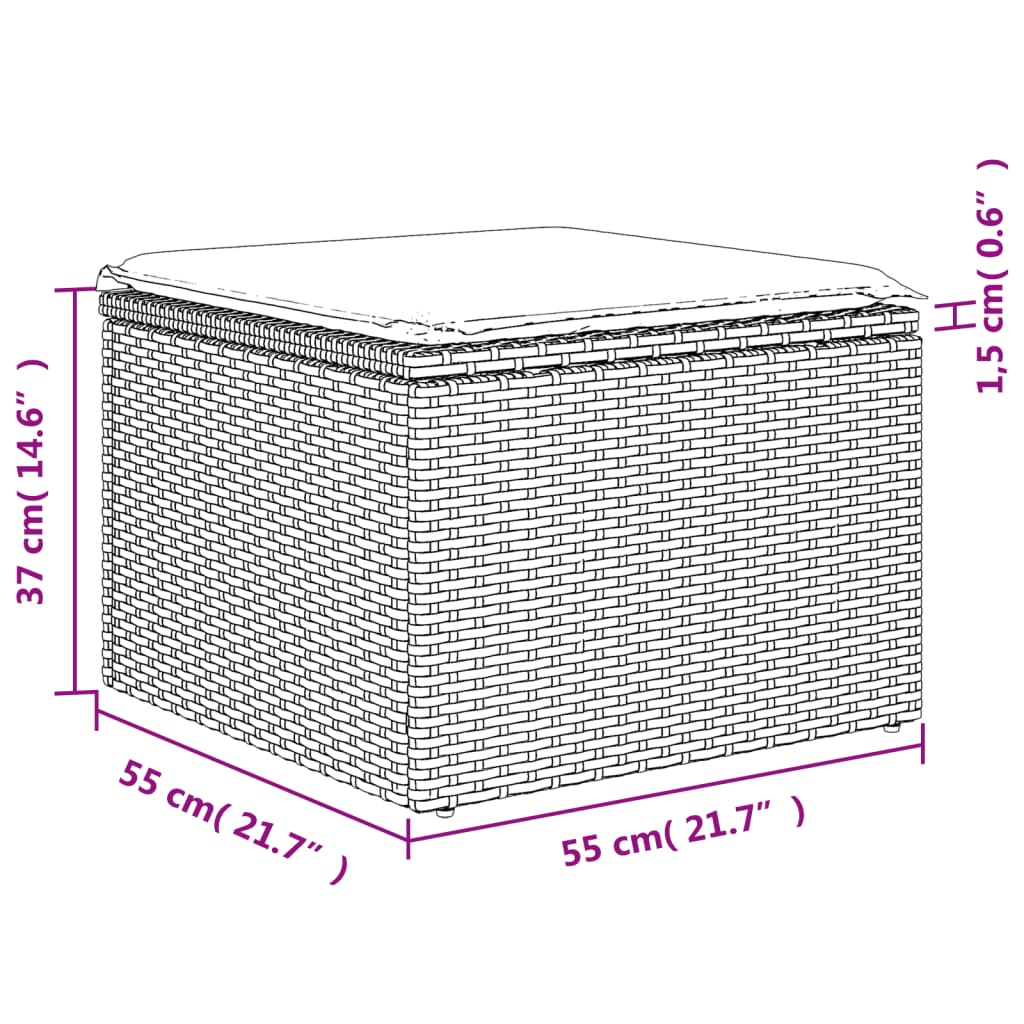 Sgabello Giardino con Cuscino Marrone 55x55x37 cm in Polyrattan