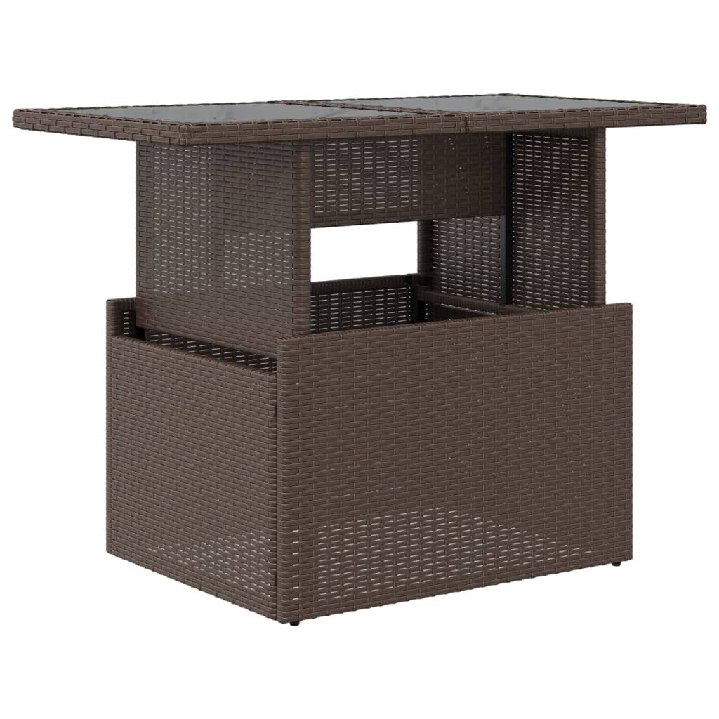 Garden Table Glass Top Brown 100x55x73 cm Polyrattan