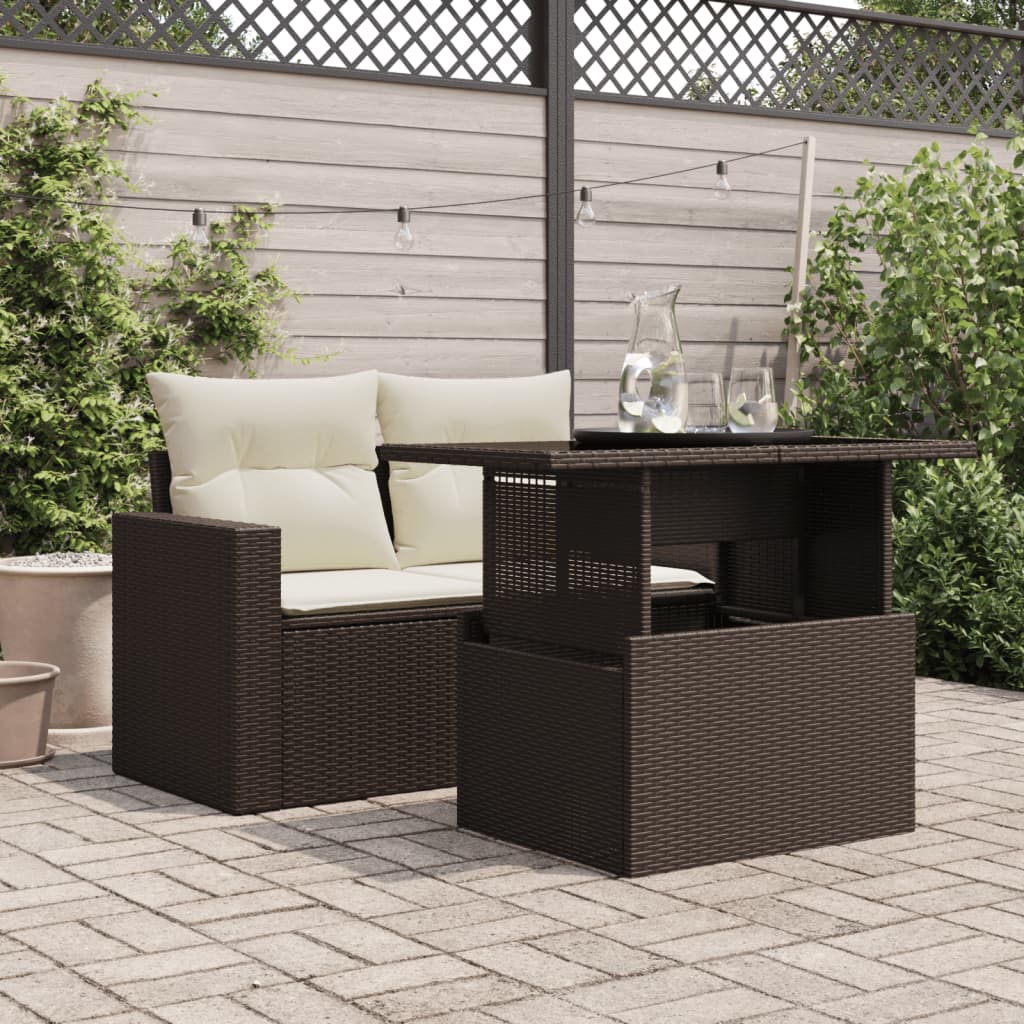 Garden Table Glass Top Brown 100x55x73 cm Polyrattan