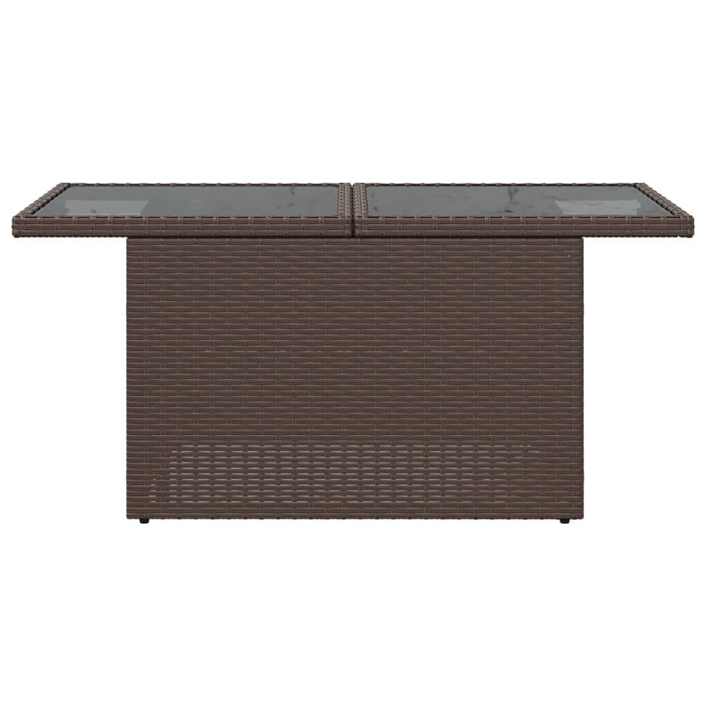 Garden Table Glass Top Brown 100x55x73 cm Polyrattan