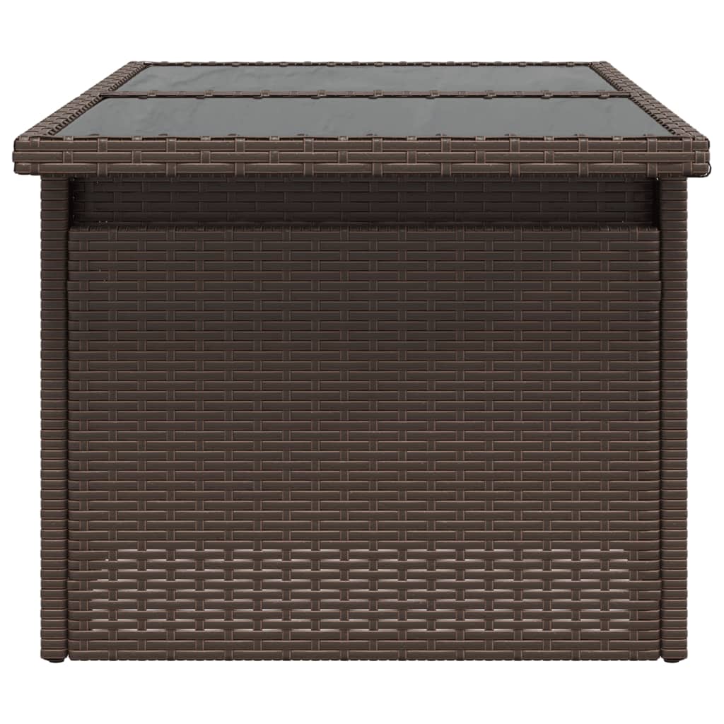 Garden Table Glass Top Brown 100x55x73 cm Polyrattan