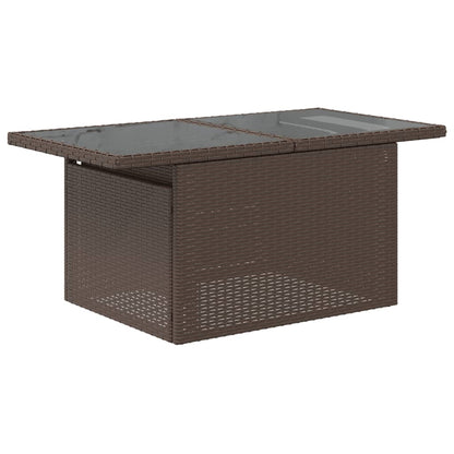 Garden Table Glass Top Brown 100x55x73 cm Polyrattan