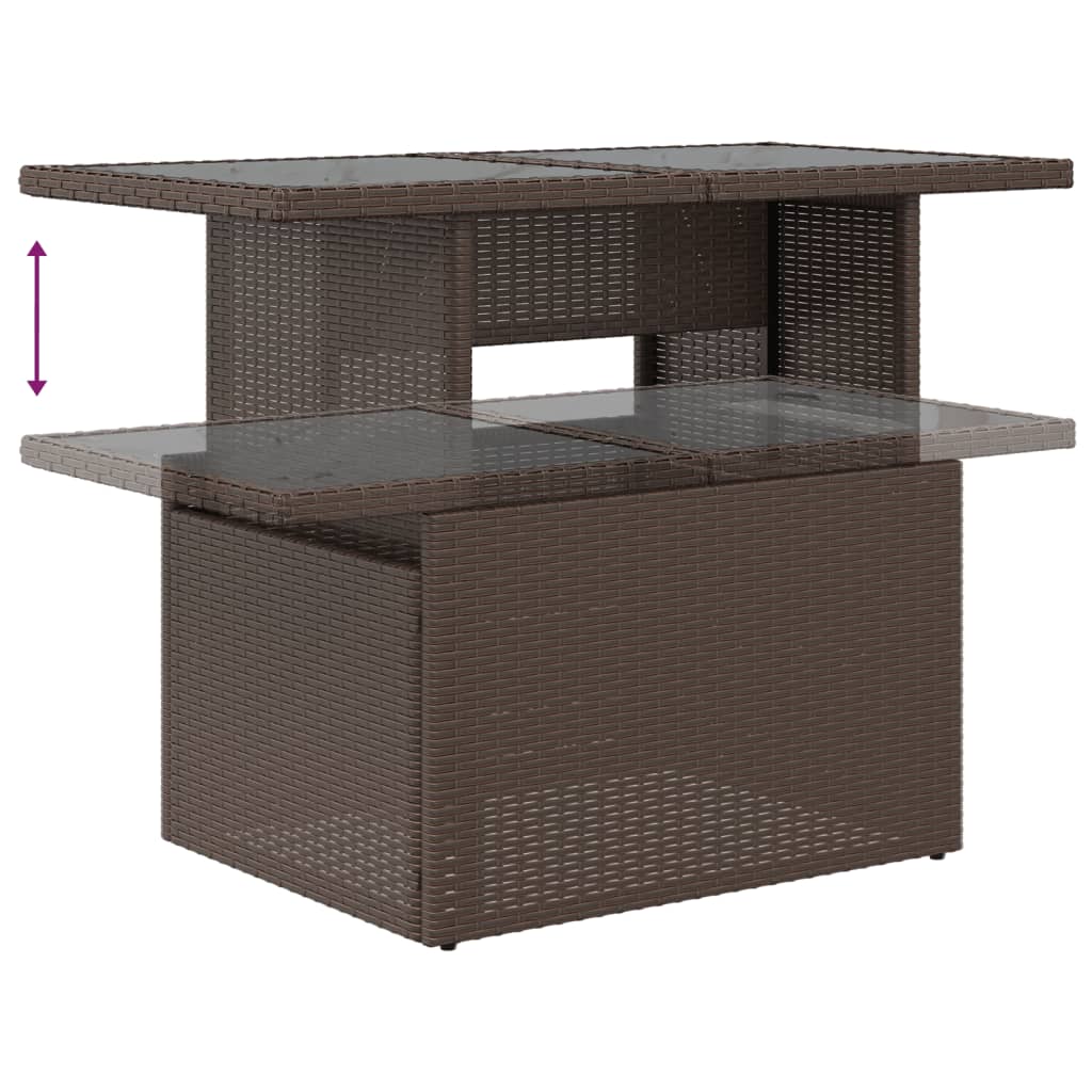 Garden Table Glass Top Brown 100x55x73 cm Polyrattan