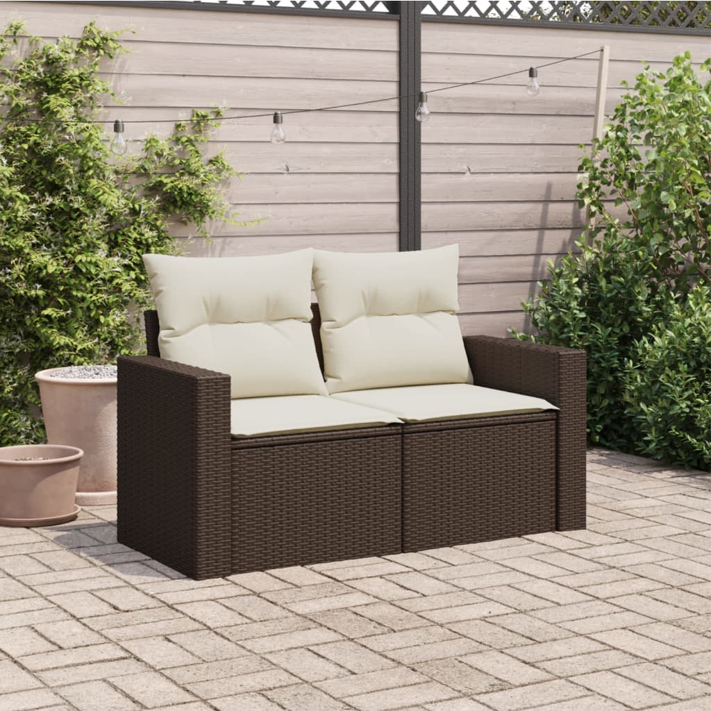 Divano da Giardino a 2 Posti con Cuscini in Polyrattan Marrone | homemem39