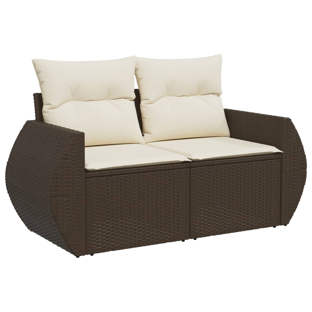 Divano da Giardino a 2 Posti con Cuscini in Polyrattan Marrone | homemem39