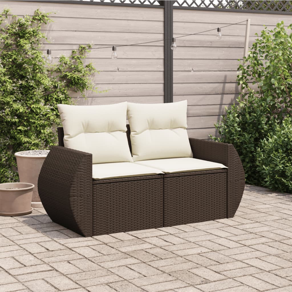 Divano da Giardino a 2 Posti con Cuscini in Polyrattan Marrone | homemem39