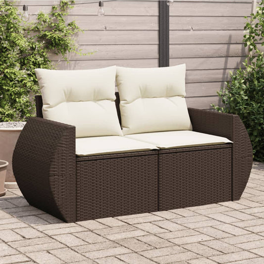 Divano da Giardino a 2 Posti con Cuscini in Polyrattan Marrone | homemem39