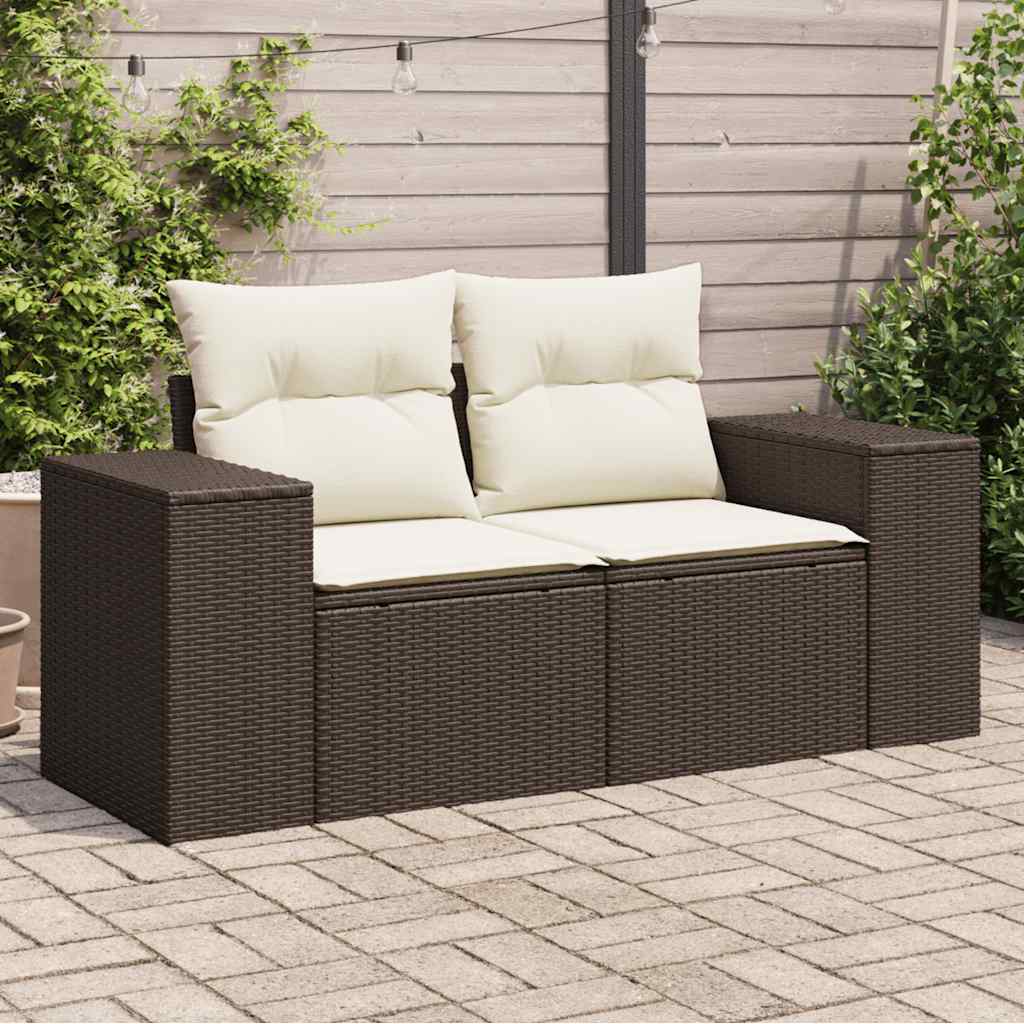 Divano da Giardino a 2 Posti con Cuscini in Polyrattan Marrone | homemem39