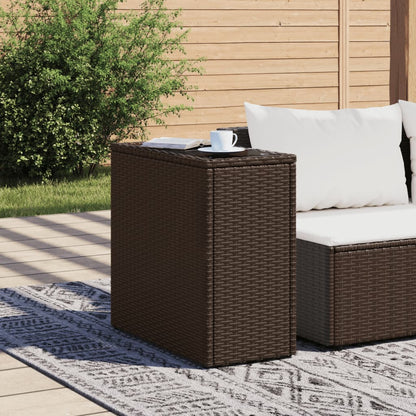 Tavolino Giardino Piano Vetro Marrone 58x27,5x55 cm Polyrattan | homemem39