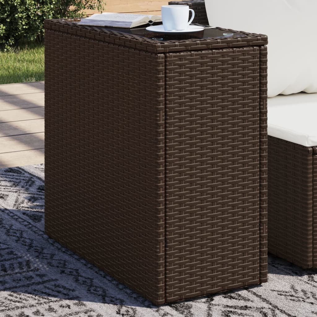 Tavolino Giardino Piano Vetro Marrone 58x27,5x55 cm Polyrattan | homemem39