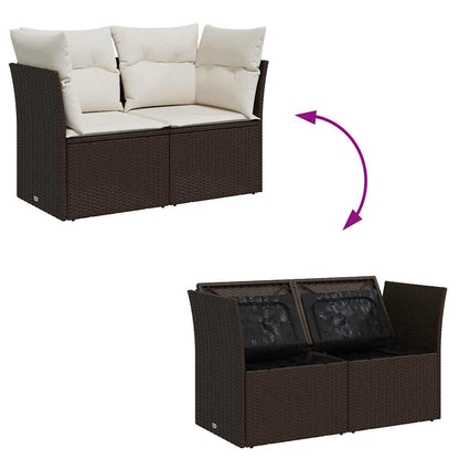 Divano da Giardino a 2 Posti con Cuscini in Polyrattan Marrone | homemem39