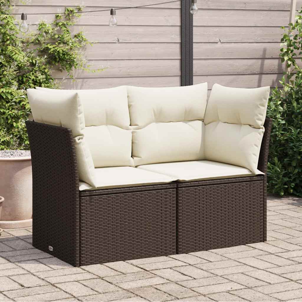 Divano da Giardino a 2 Posti con Cuscini in Polyrattan Marrone | homemem39