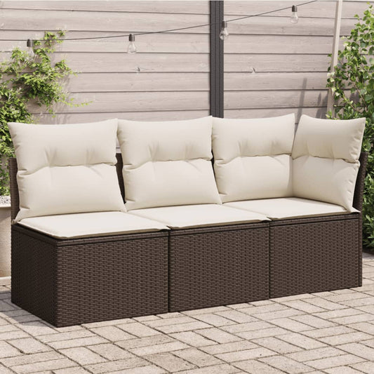 <em>vidaXL Divano da Giardino a 3 Posti con Cuscini in Polyrattan Marrone</em> - homemem39