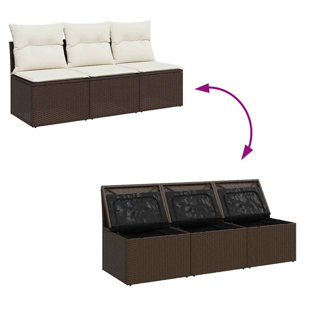 Divano da Giardino a 3 Posti con Cuscini in Polyrattan Marrone | homemem39